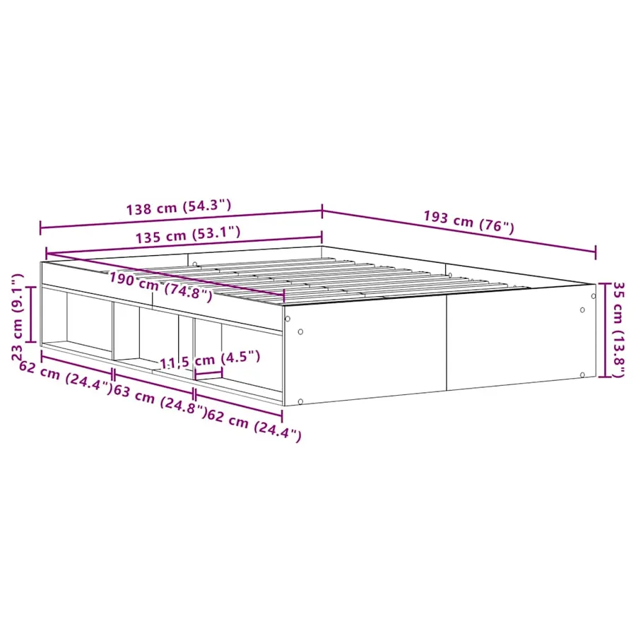 Cadre de lit sans matelas en chêne noir 135 x 190 cm bois d'ingénierie - 10