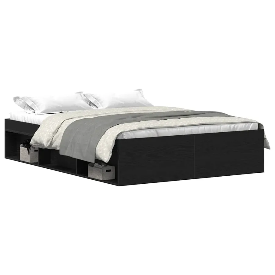 Cadre de lit sans matelas en chêne noir 135 x 190 cm bois d'ingénierie - 2