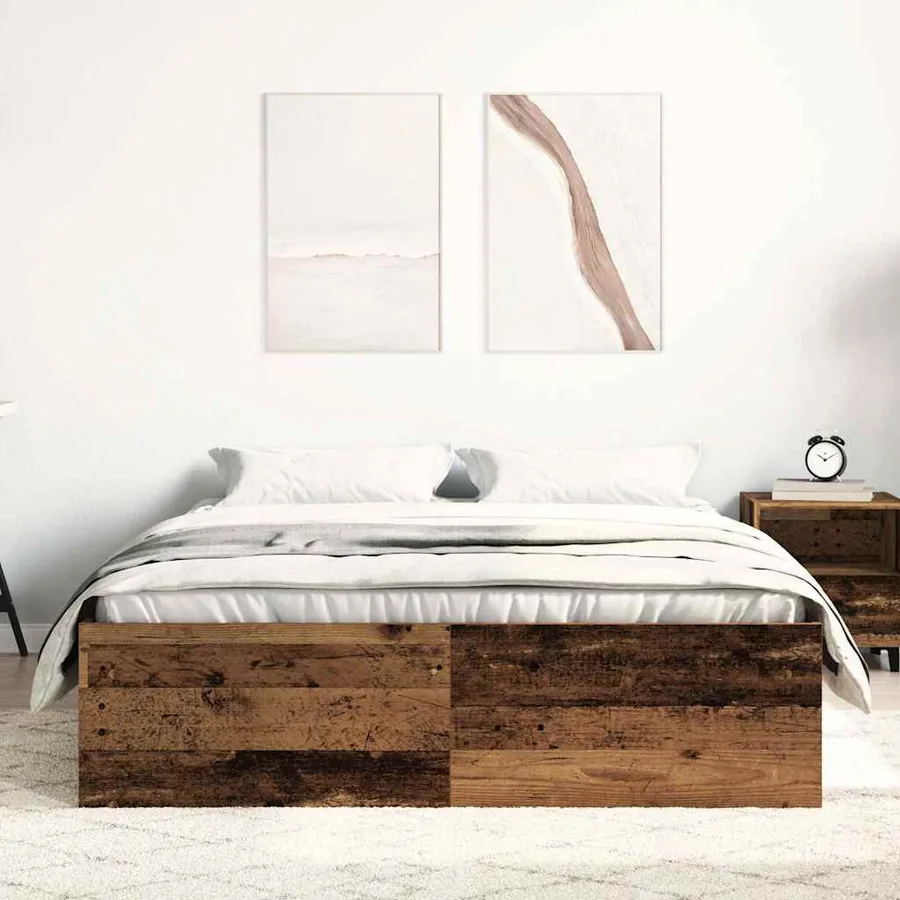 Cadre de lit sans matelas bois ancien 135 x 190 cm bois d'ingénierie - 3