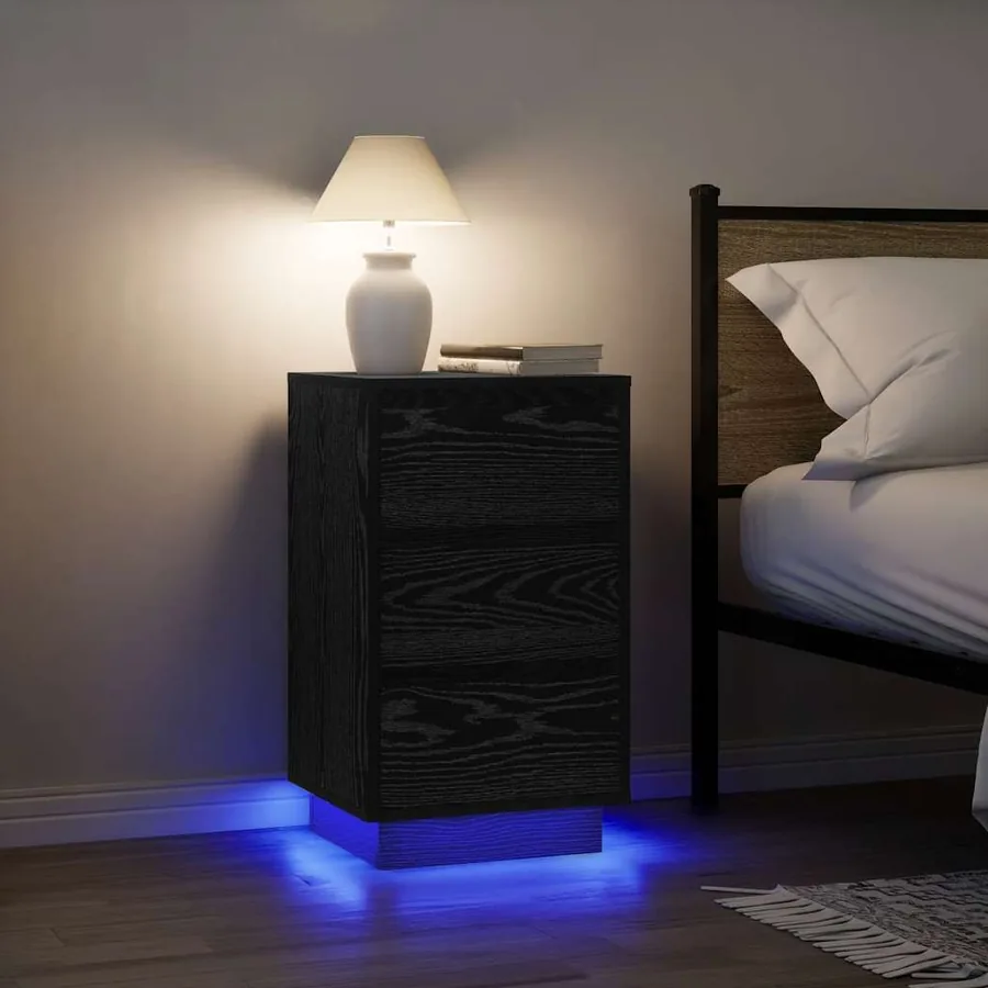 Table de chevet avec lumières LED noir 38x34x65 cm