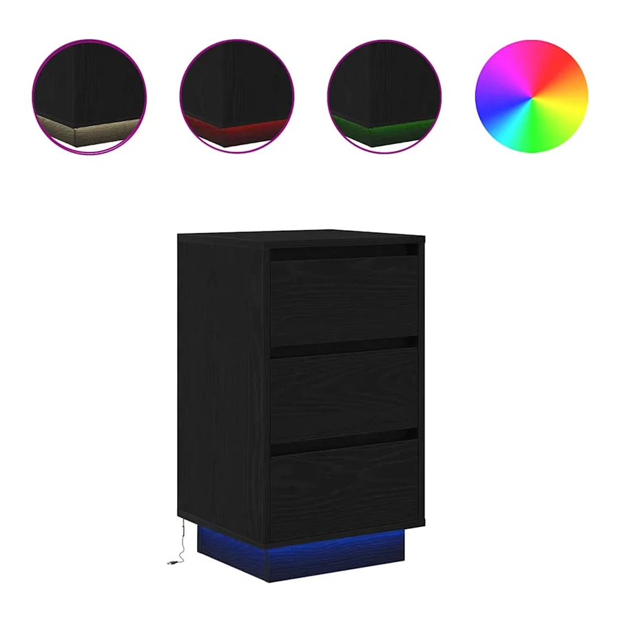 Table de chevet avec lumières LED noir 38x34x65 cm - 2