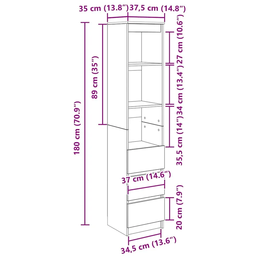 Buffet sonoma gris 37,5x35x180 cm bois d'ingénierie - 12