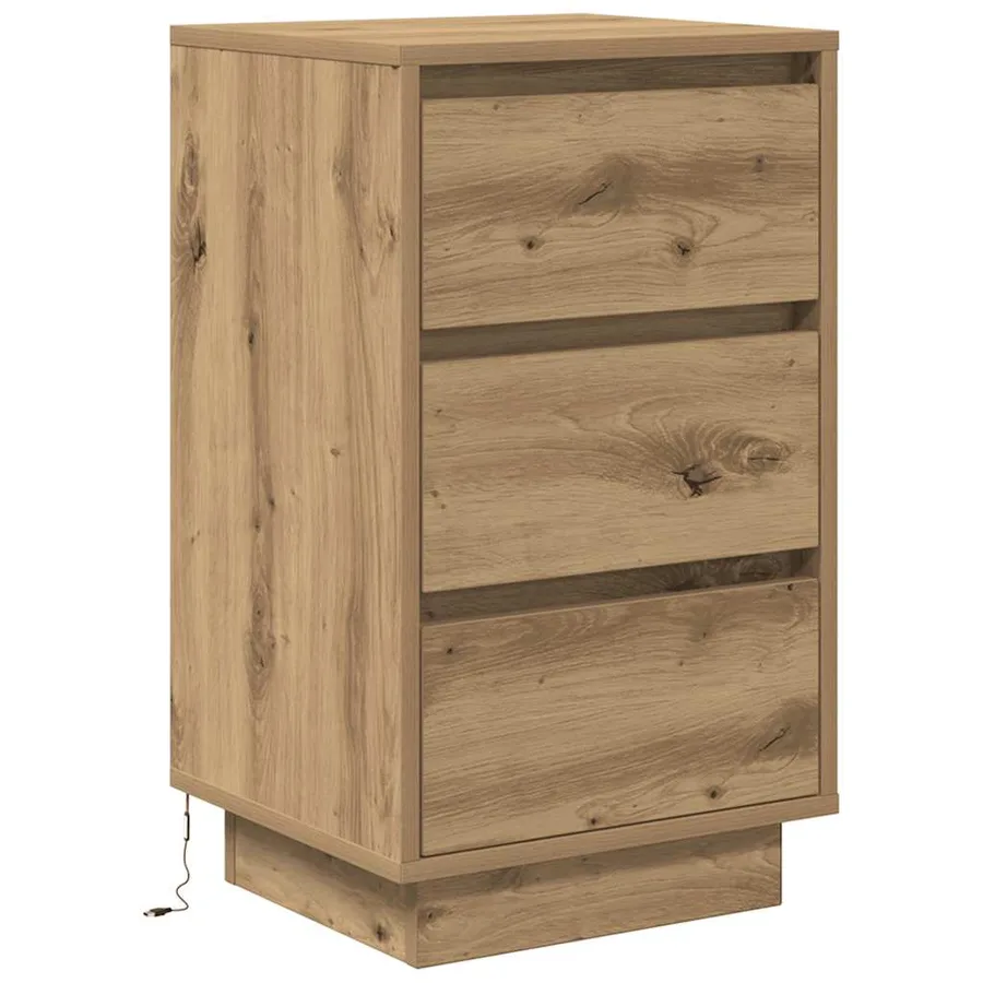 Armoire de chevet et lumières LED chêne artisanal 38x34x65 cm - 3