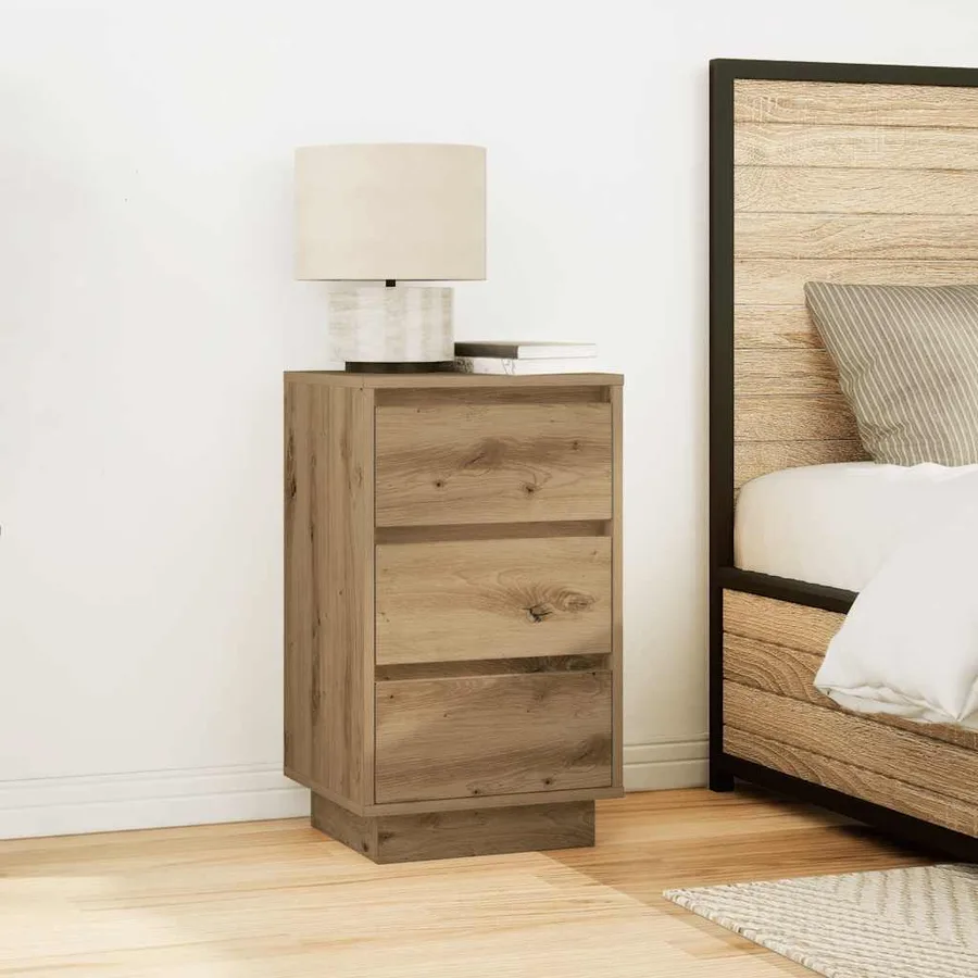 Armoire de chevet et lumières LED chêne artisanal 38x34x65 cm - 4