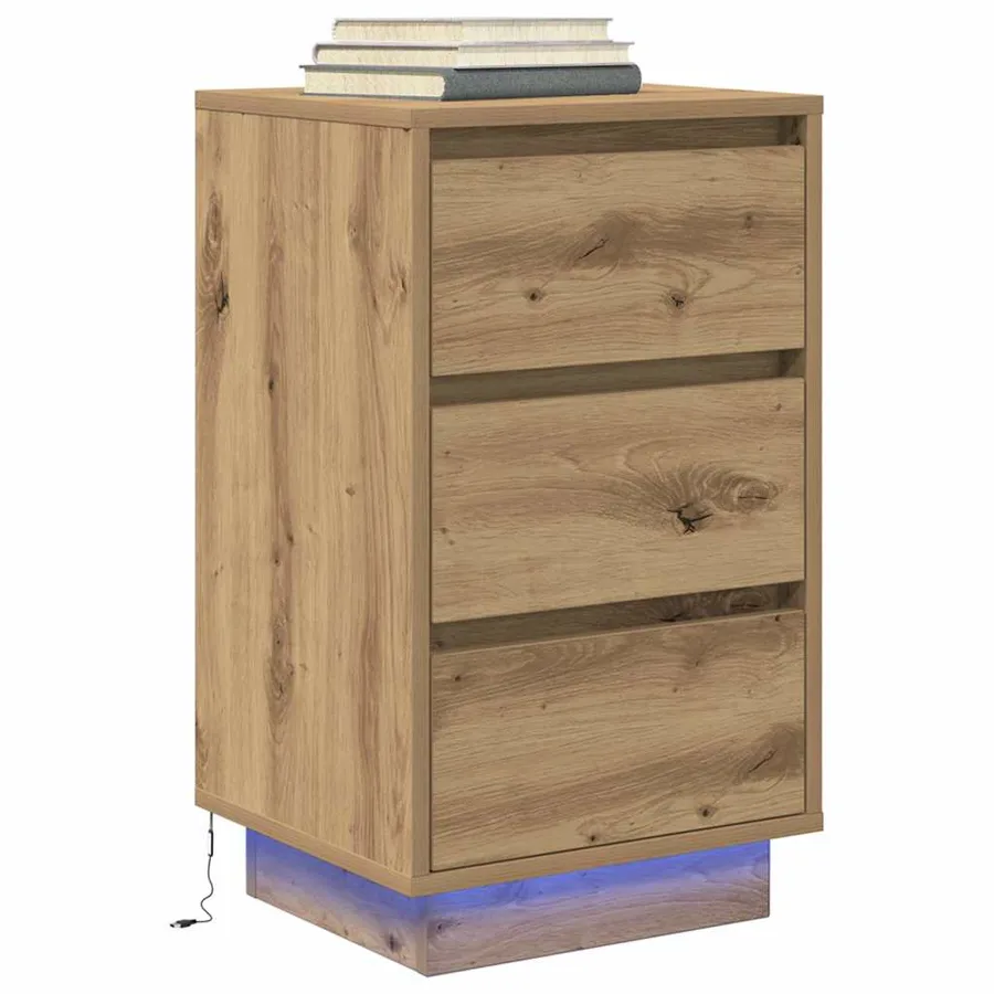 Armoire de chevet et lumières LED chêne artisanal 38x34x65 cm - 5