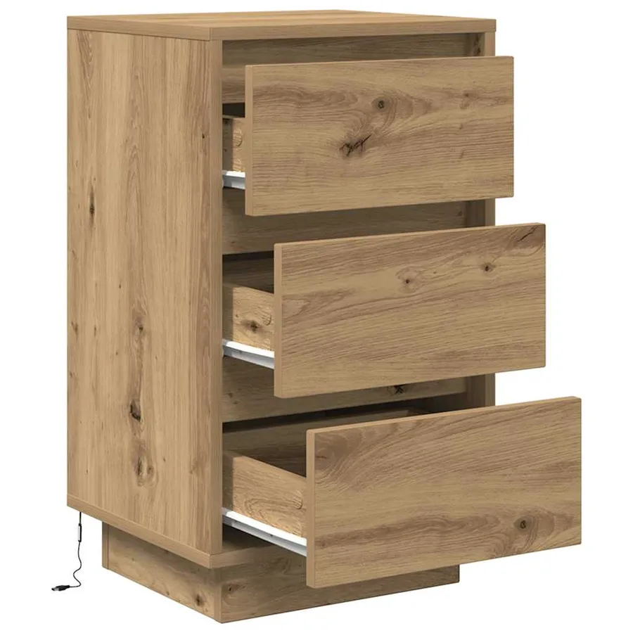 Armoire de chevet et lumières LED chêne artisanal 38x34x65 cm - 6