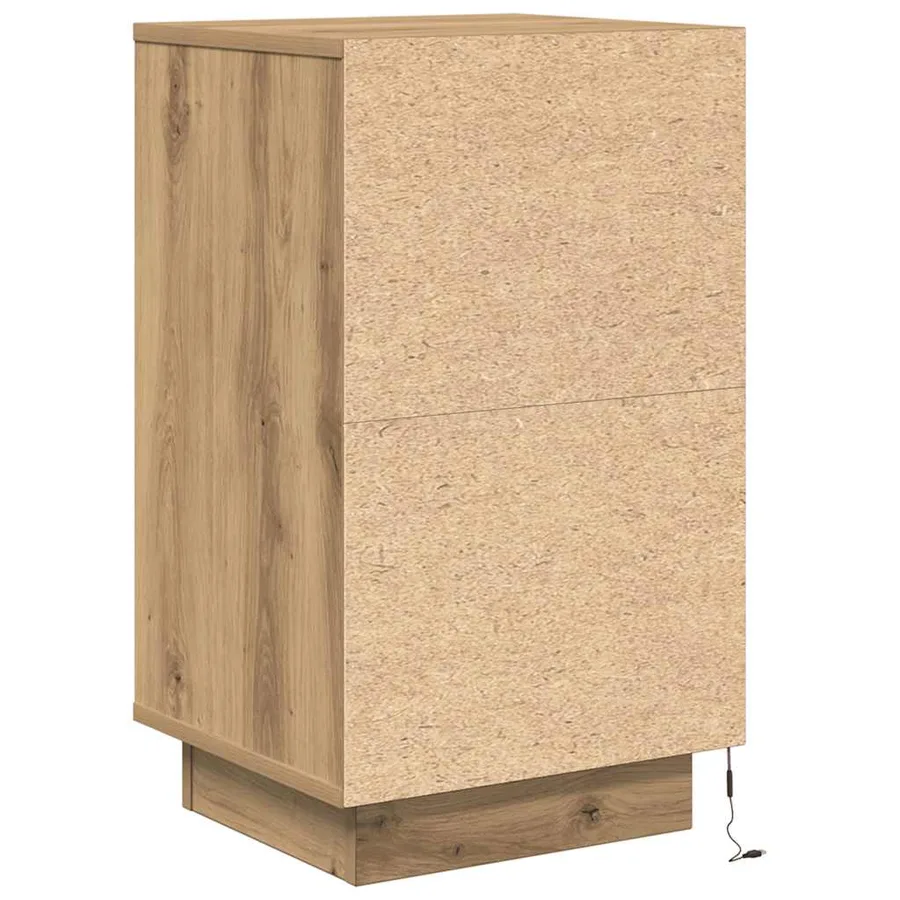 Armoire de chevet et lumières LED chêne artisanal 38x34x65 cm - 9