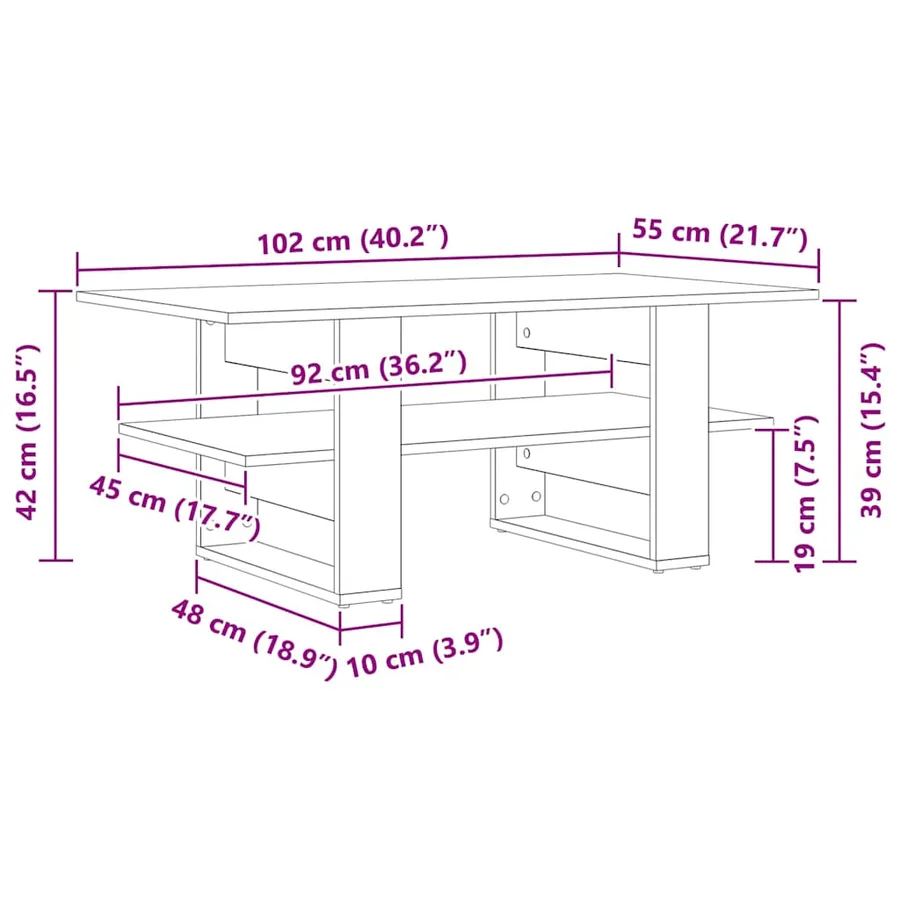 Table basse Chêne noir 102 x 55 x 42 cm Bois d'ingénierie - 10