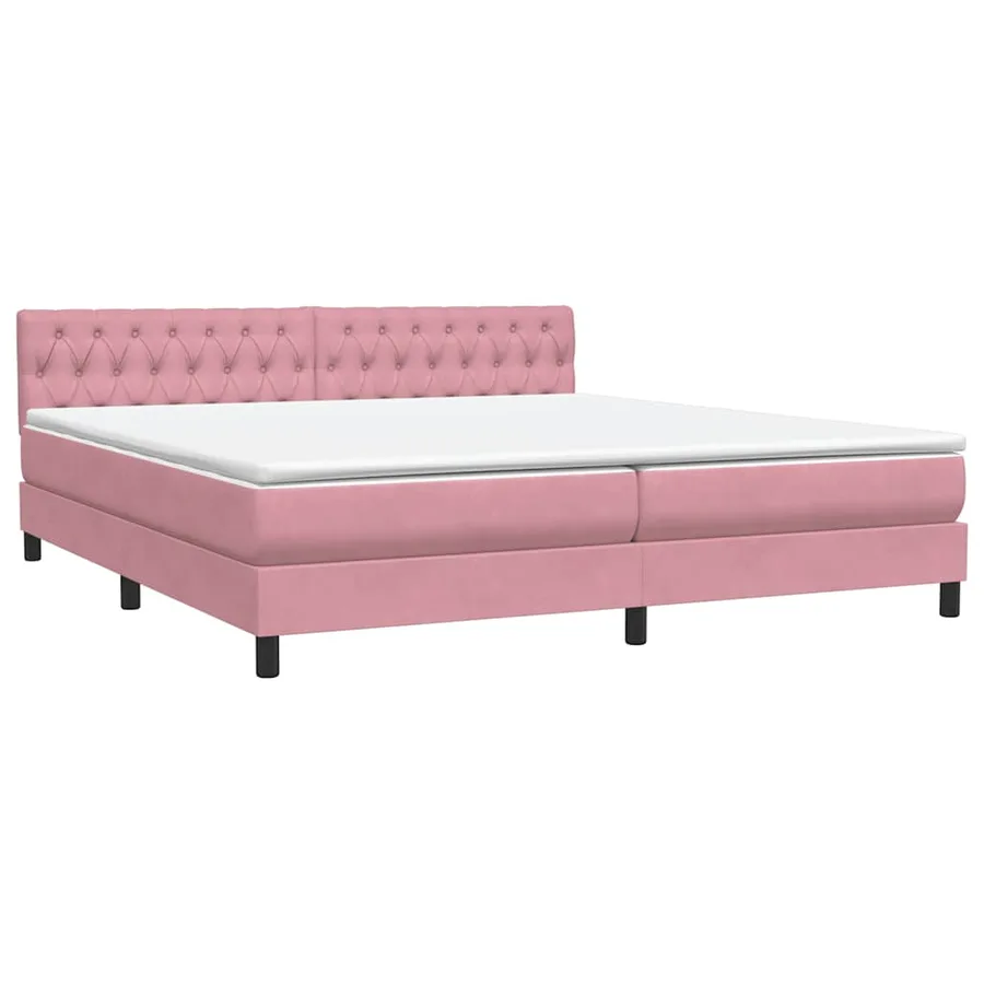 Sommier à lattes de lit avec matelas rose 180x220 cm velours - 4