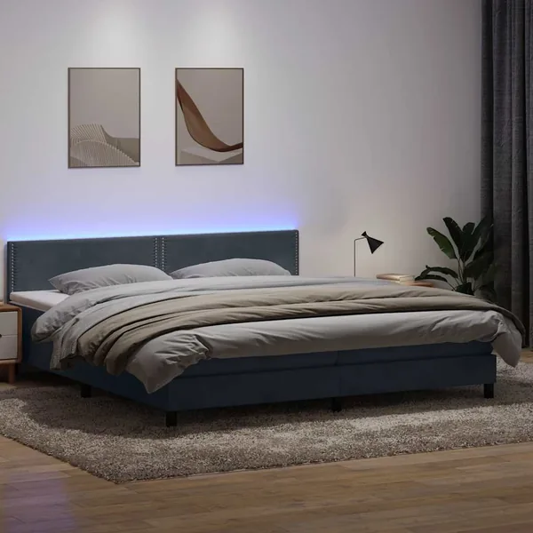 Sommier à lattes de lit et matelas et LED gris foncé 180x220cm velours