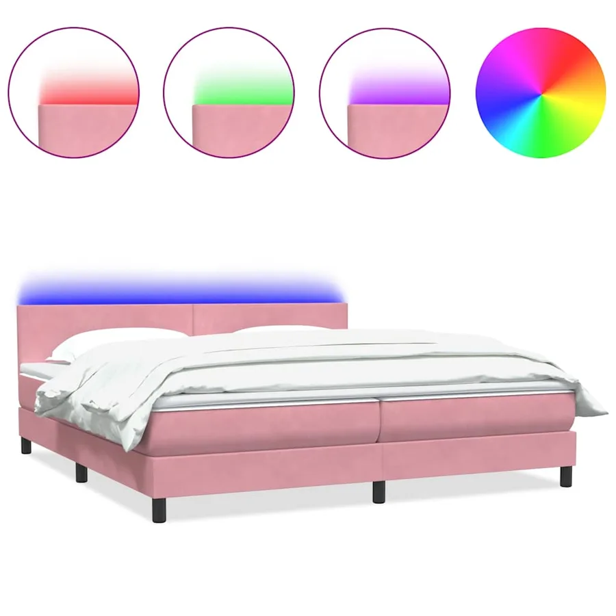 Sommier à lattes de lit avec matelas et LED rose 180x220 cm velours - 2