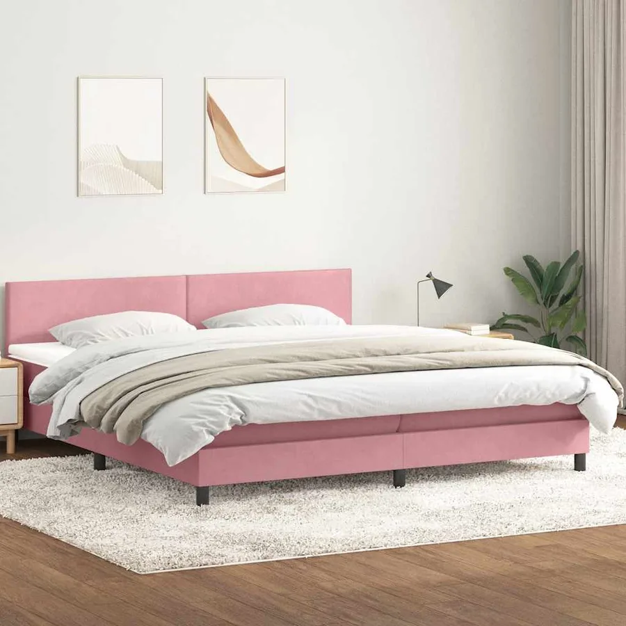 Sommier à lattes de lit avec matelas et LED rose 180x220 cm velours - 4