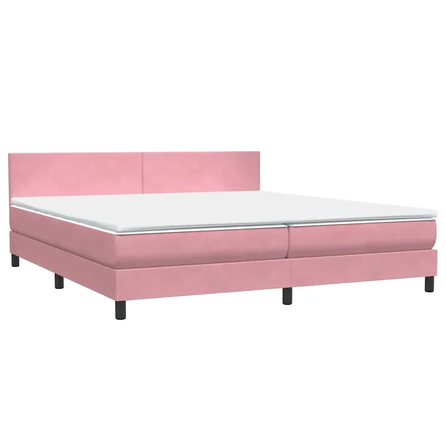 Sommier à lattes de lit avec matelas et LED rose 180x220 cm velours - 5