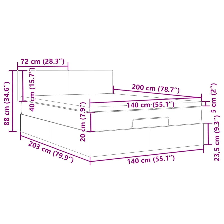 Cadre de lit ottoman avec matelas rose 140x200 cm velours - 16