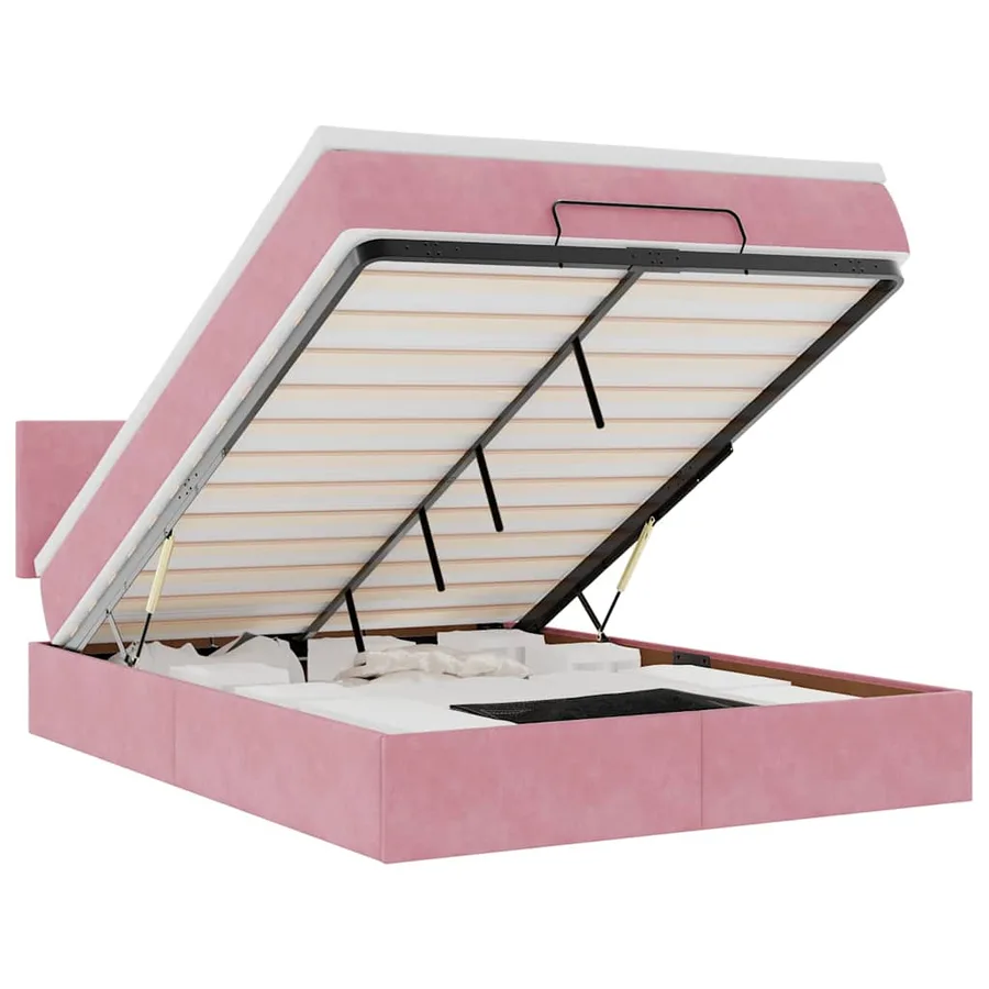 Cadre de lit ottoman avec matelas rose 140x200 cm velours - 2