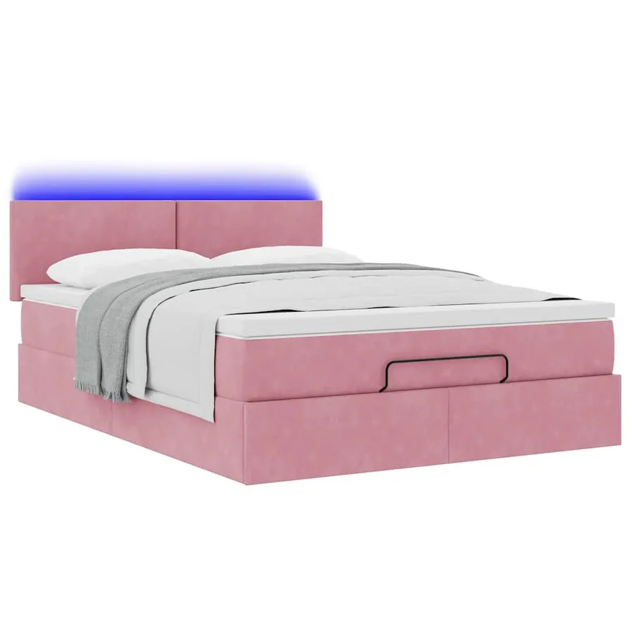 Cadre de lit ottoman avec matelas rose 140x200 cm velours - 3