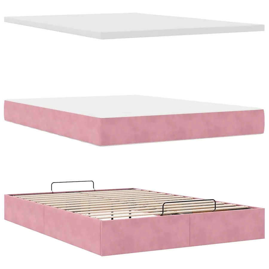 Cadre de lit ottoman avec matelas rose 140x200 cm velours - 7