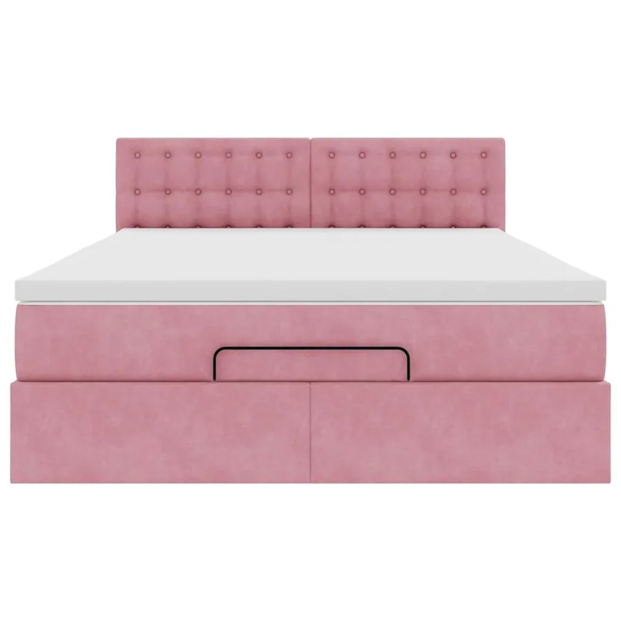 Cadre de lit ottoman avec matelas rose 140x200 cm velours - 7