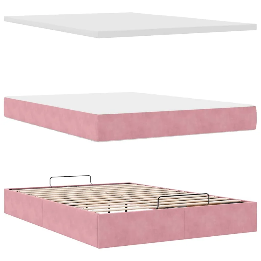 Cadre de lit ottoman avec matelas rose 140x200 cm velours - 10