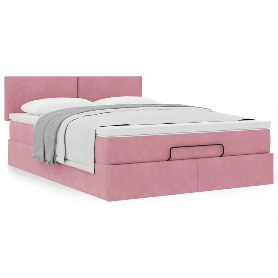 Cadre de lit ottoman avec matelas rose 140x200 cm velours - 4