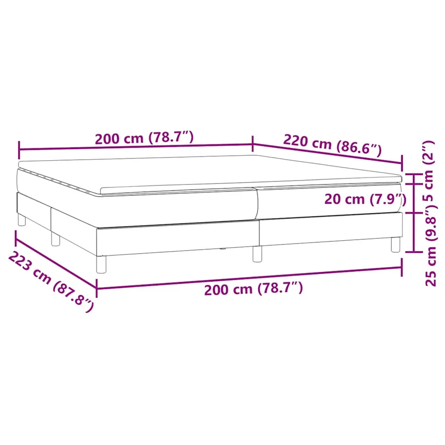 Sommier à lattes de lit avec matelas noir 200x220 cm velours - 11
