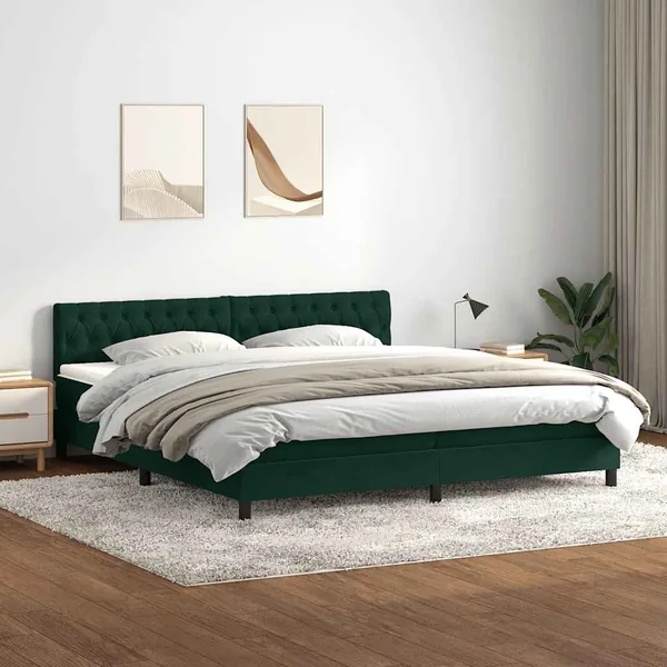 Sommier à lattes de lit et matelas vert foncé 180x220cm velours