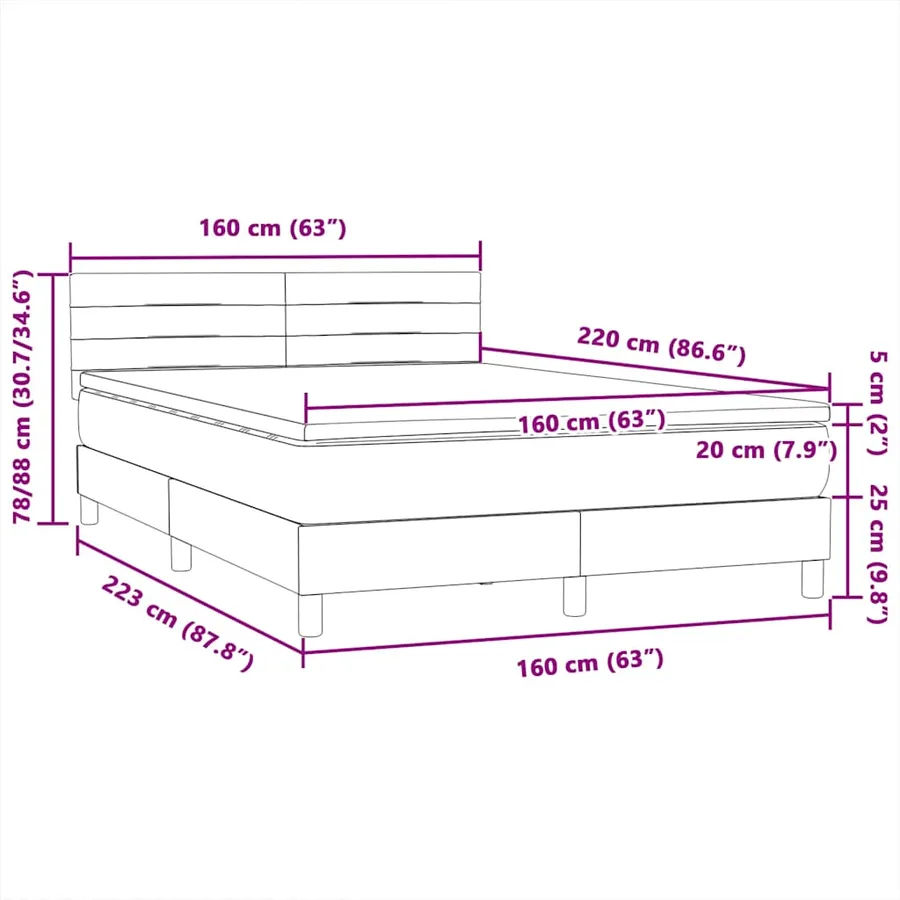 Sommier à lattes de lit avec matelas noir 160x220 cm velours - 12