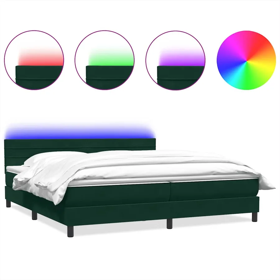 Sommier à lattes de lit et matelas et LED vert foncé 180x220cm velours - 2
