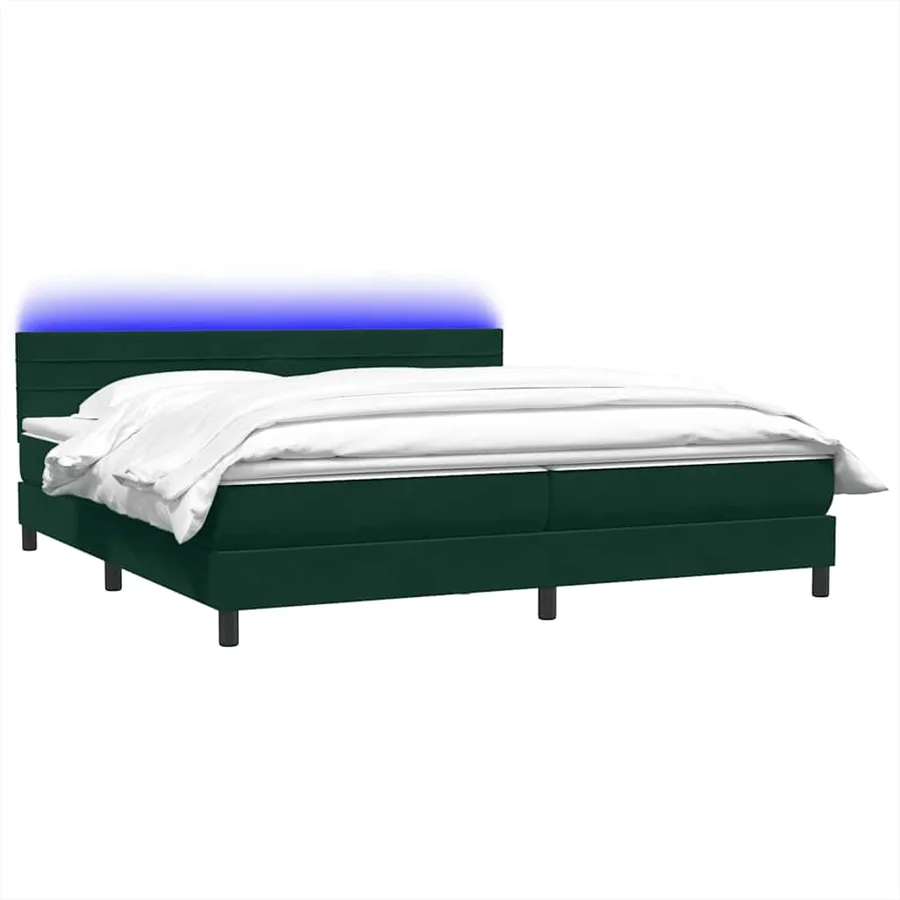 Sommier à lattes de lit et matelas et LED vert foncé 180x220cm velours - 3