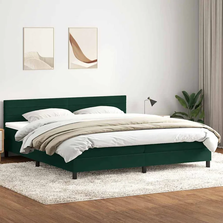 Sommier à lattes de lit et matelas et LED vert foncé 180x220cm velours - 4