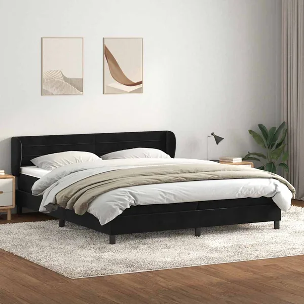 Sommier à lattes de lit avec matelas noir 200x220 cm velours