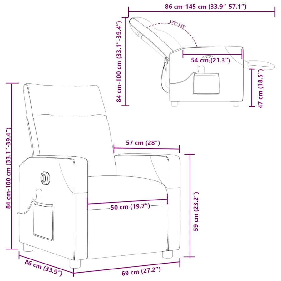 Fauteuil inclinable de massage électrique marron tissu - 17