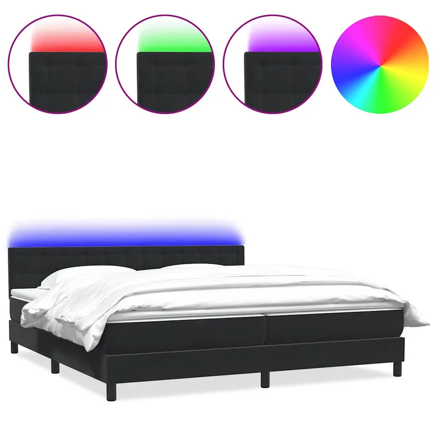 Sommier à lattes de lit avec matelas et LED noir 180x220 cm velours - 2
