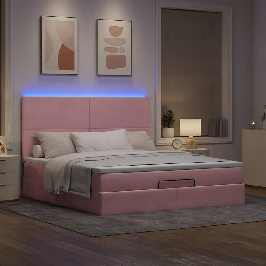 Cadre de lit ottoman avec matelas rose 160x200 cm velours - 3