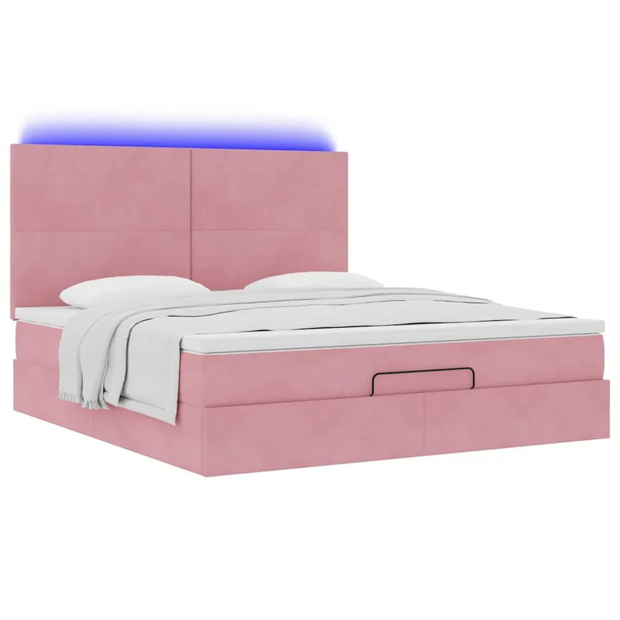 Cadre de lit ottoman avec matelas rose 160x200 cm velours - 6