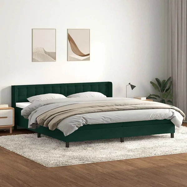 Sommier à lattes de lit et matelas vert foncé 200x220cm velours