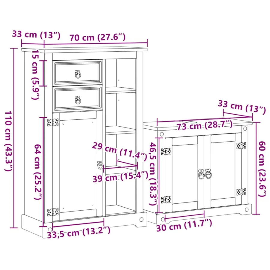 Ensemble de meubles salle de bain 2 pcs Corona bois pin massif - 10