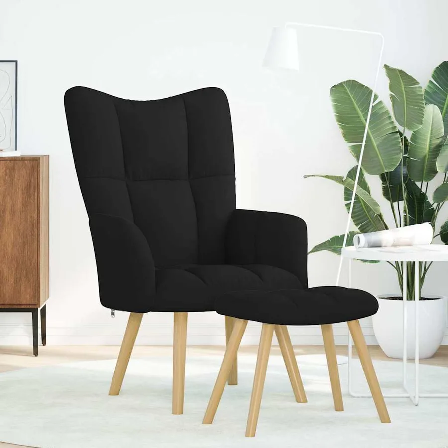 Chaise de relaxation avec repose-pied Noir Tissu - 2