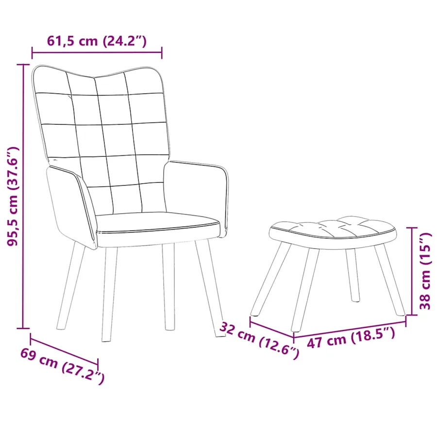 Chaise de relaxation avec tabouret Rose Velours - 11