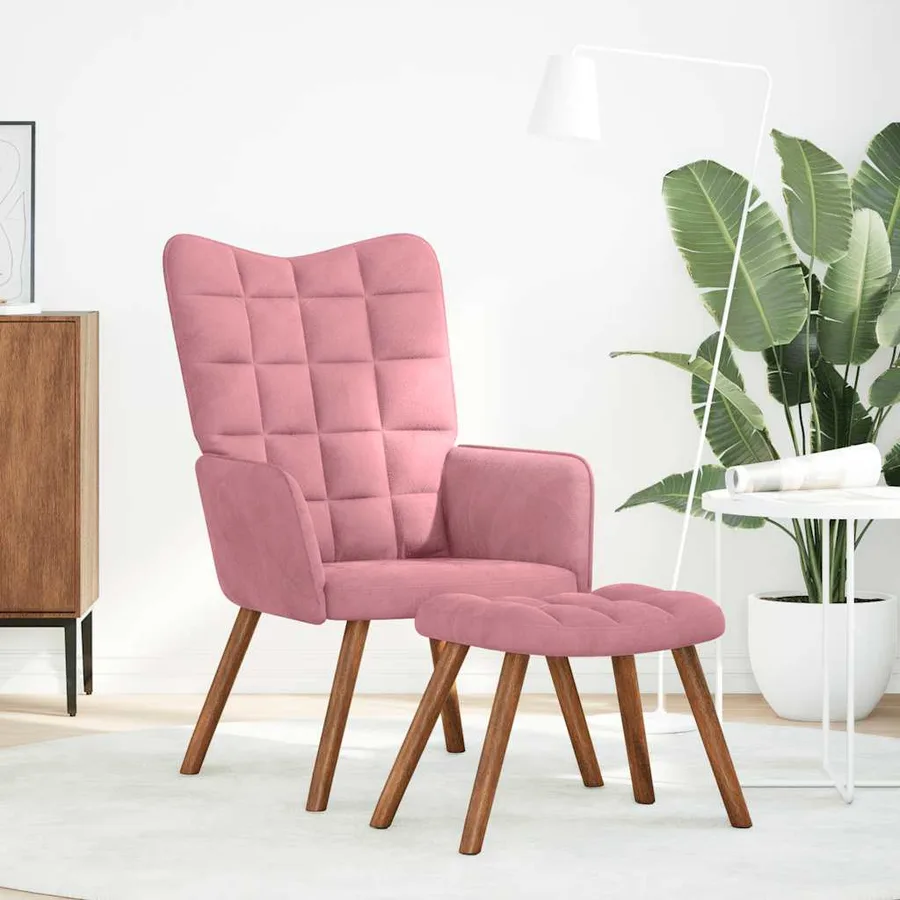Chaise de relaxation avec tabouret Rose Velours - 2