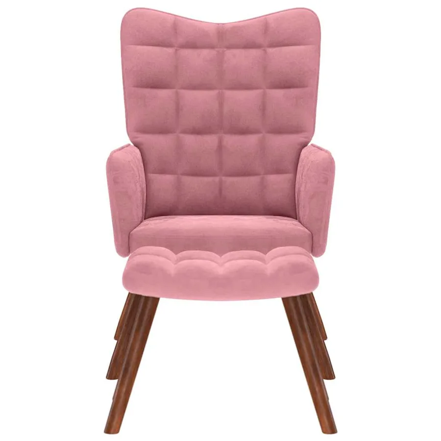 Chaise de relaxation avec tabouret Rose Velours - 3
