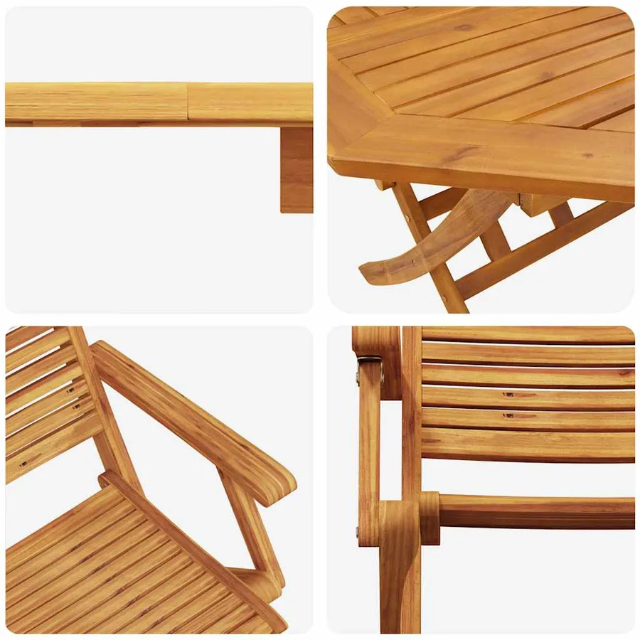 Ensemble bistro pliant 3 pcs Marron Bois d'Acacia Massif - 13