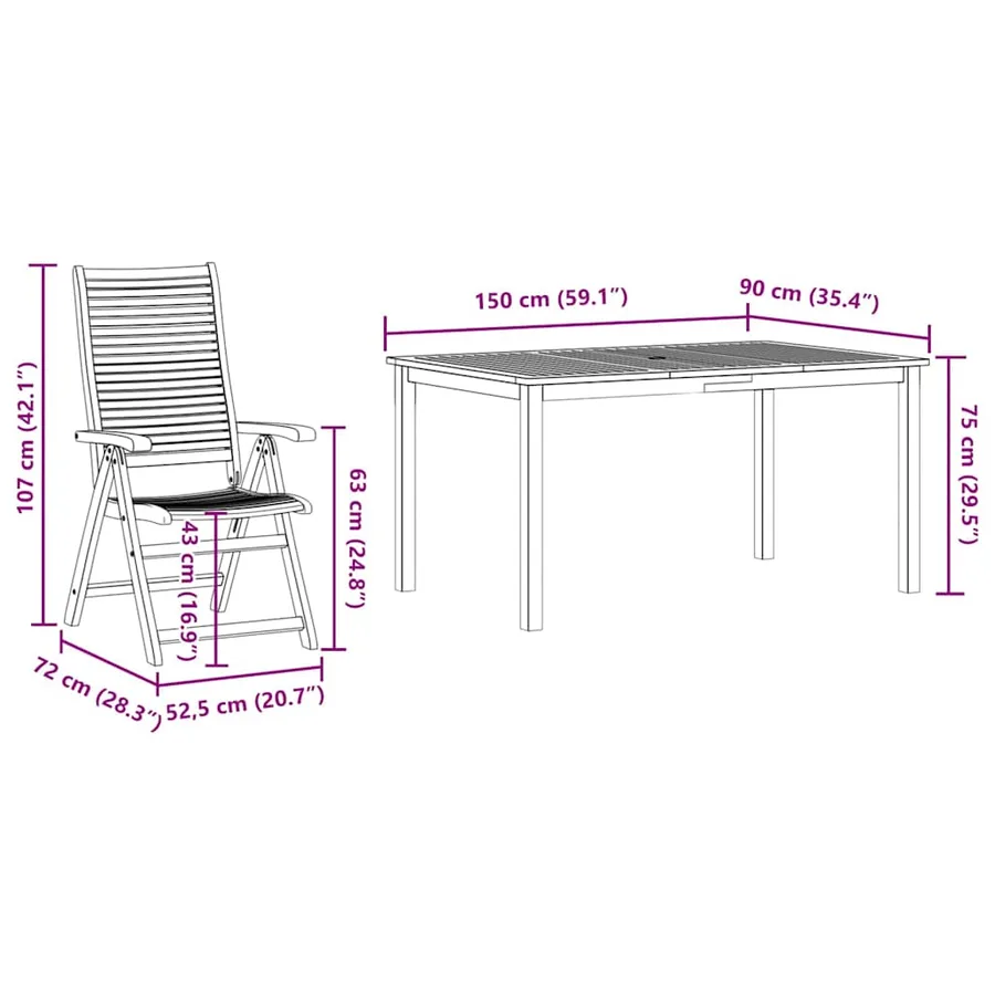 Ensemble de salle à manger pour jardin 7 pcs Marron - 13