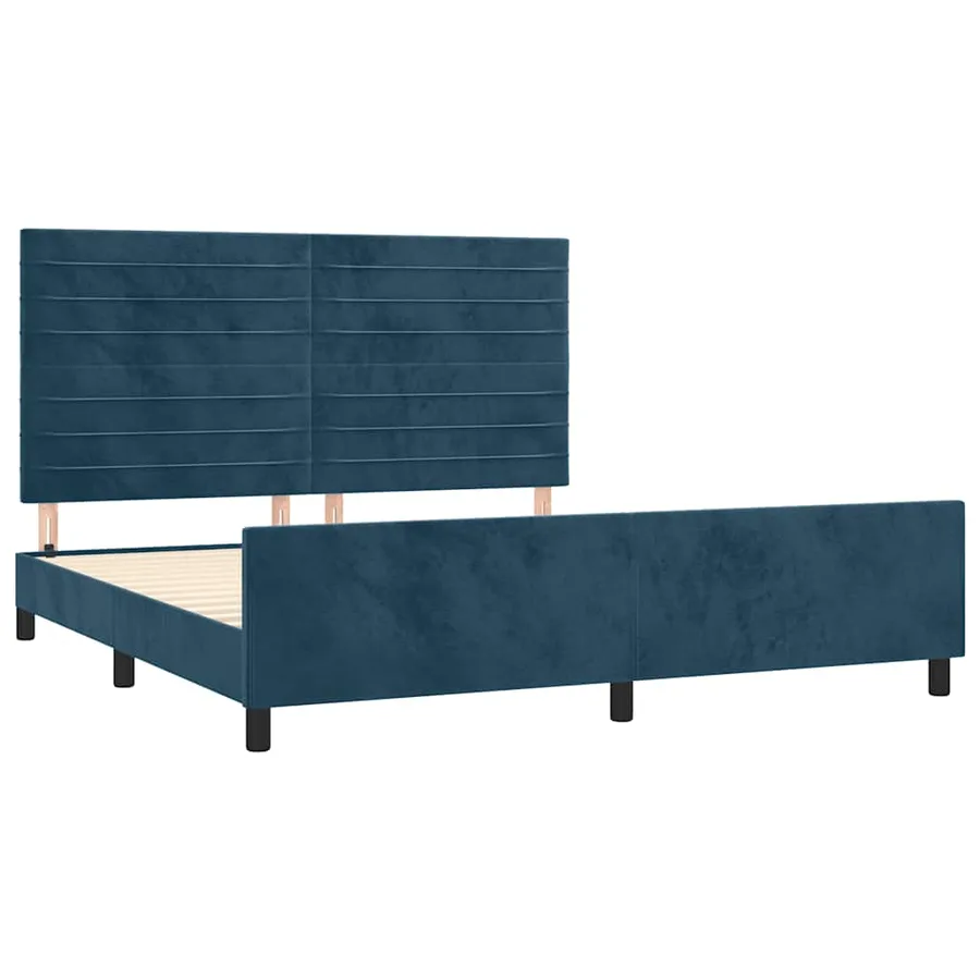 Cadre de lit sans matelas bleu foncé velours - 4