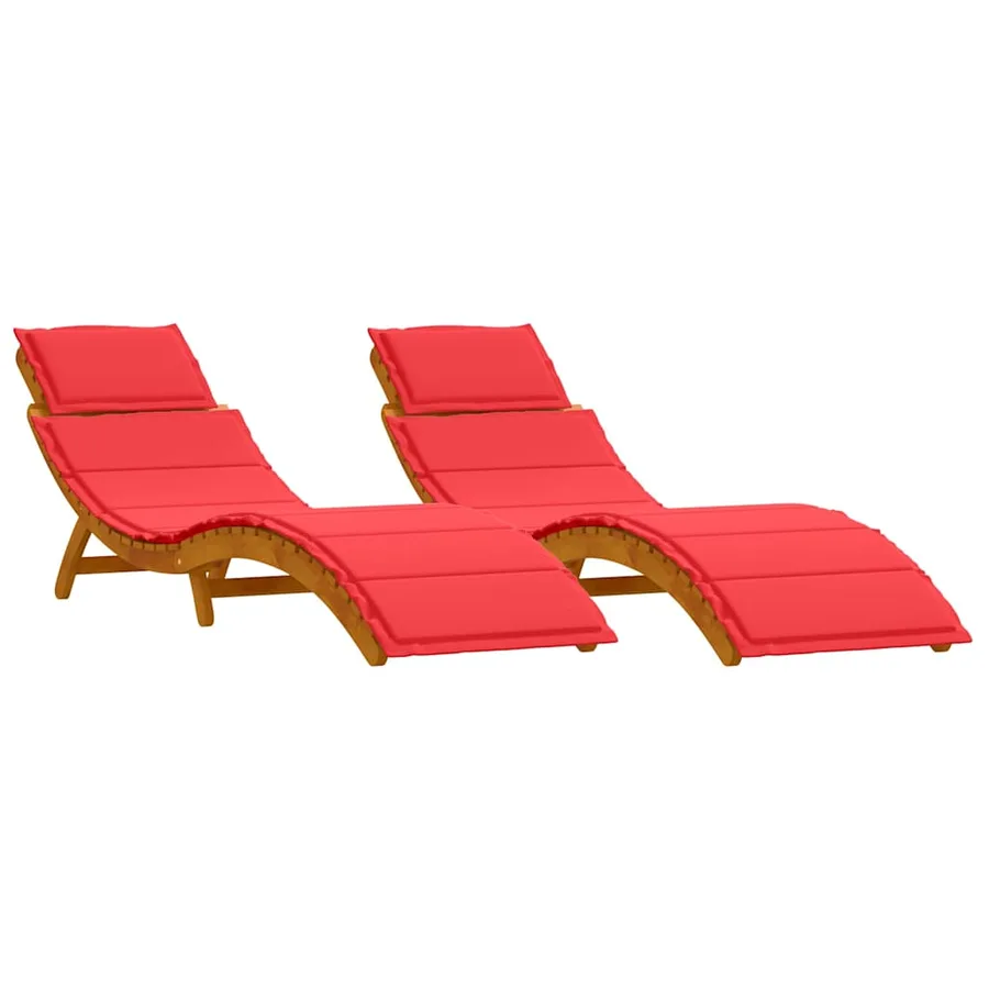 Transat avec coussin 2 pcs Rouge Bois d'Acacia Massif - 2