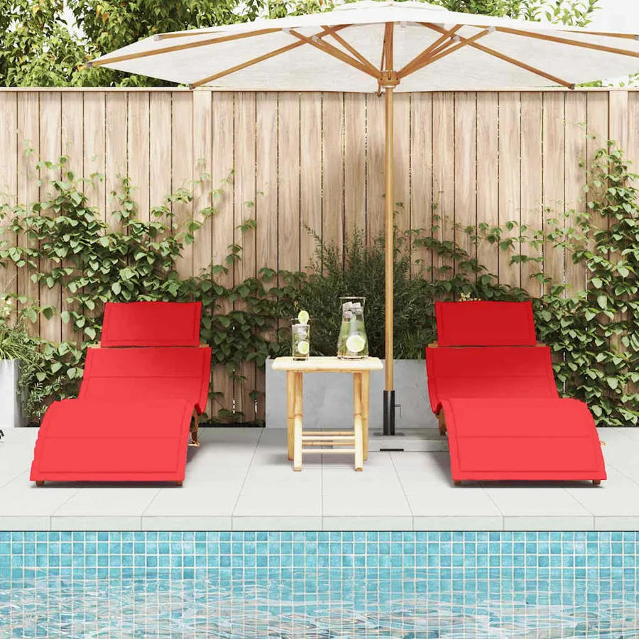 Transat avec coussin 2 pcs Rouge Bois d'Acacia Massif - 3