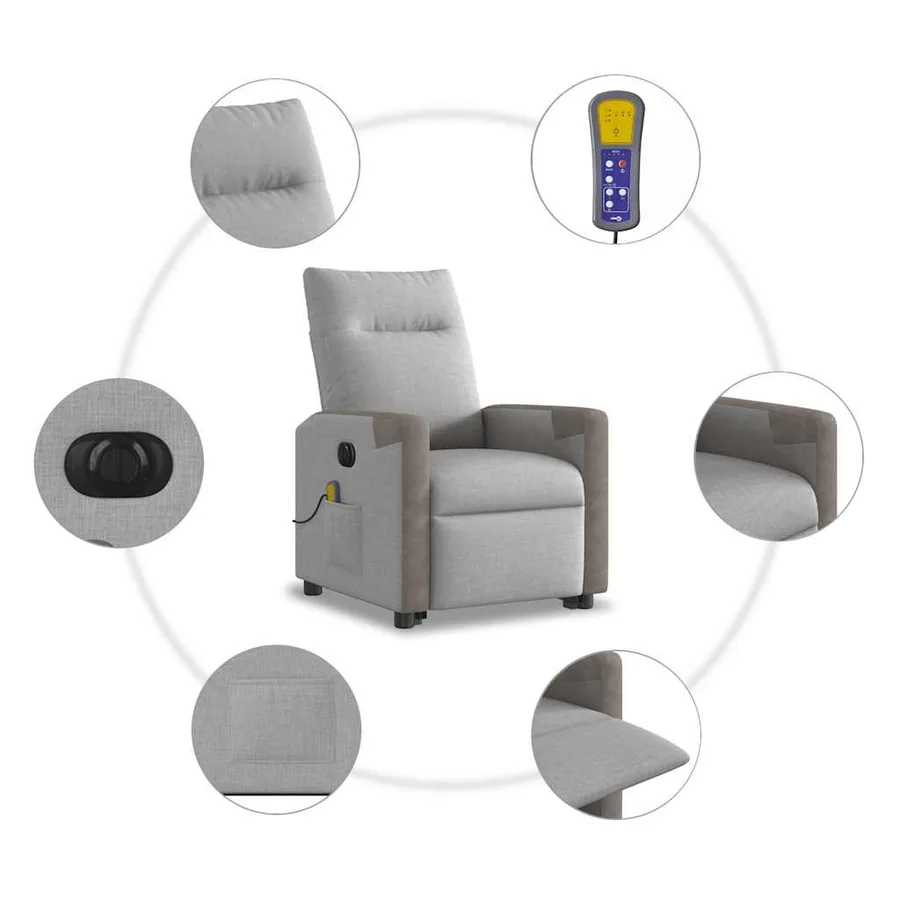 Fauteuil inclinable de massage électrique gris nuage tissu - 11