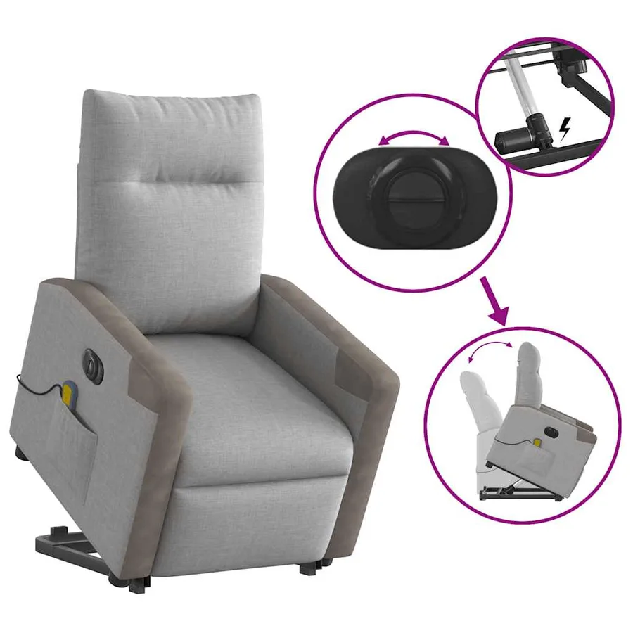 Fauteuil inclinable de massage électrique gris nuage tissu - 9