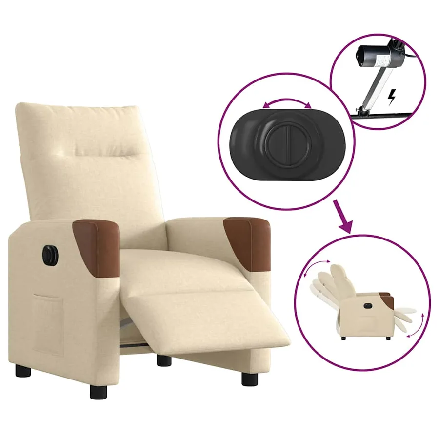 Fauteuil inclinable électrique Crème Tissu - 9