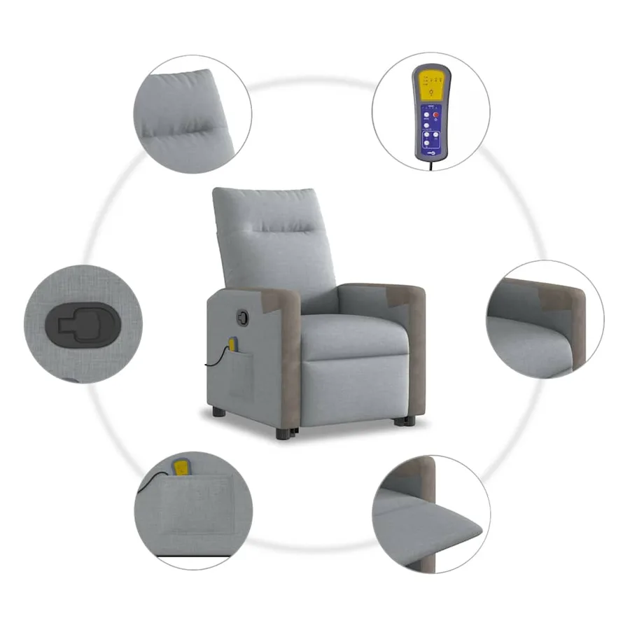 Fauteuil de massage inclinable Gris clair Tissu - 14